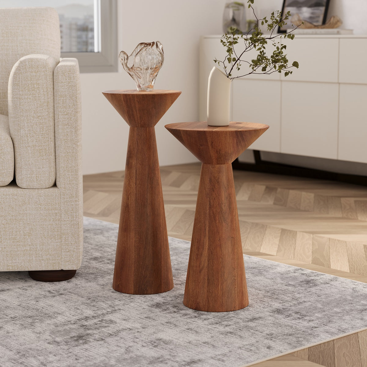 Wooden Side End Tables | Pedestal Accent Table Set for Home