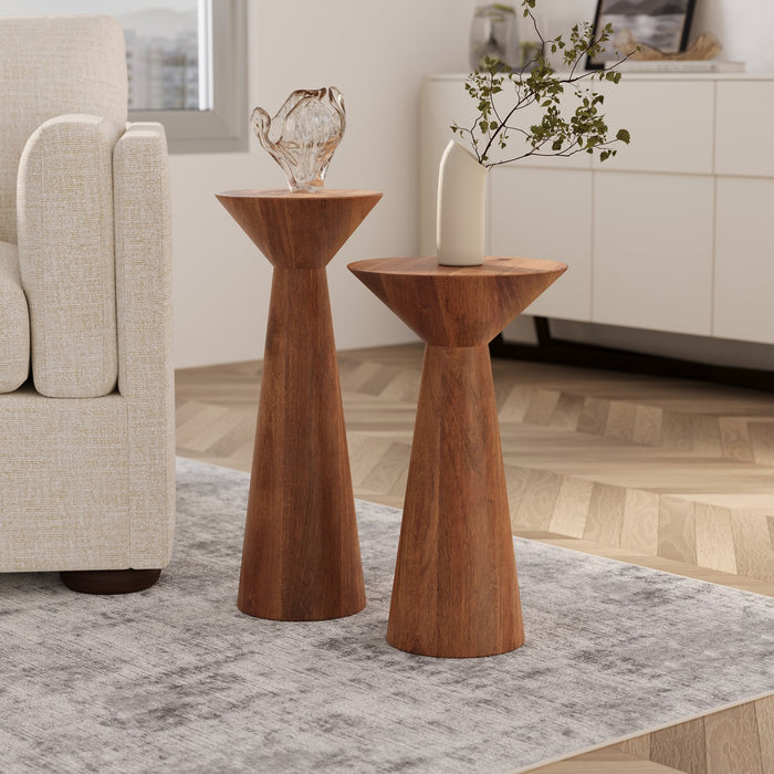 Wooden Side End Tables | Pedestal Accent Table Set for Home