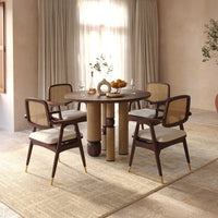 Sheesham Wood Dining Chair with Cane Back and Upholstered Seat