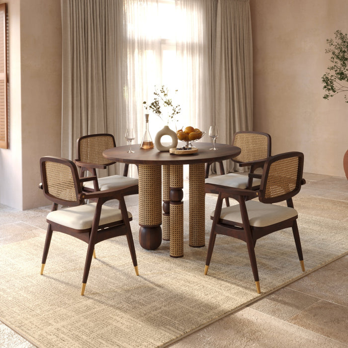 Wooden Dining Chair with Cane Back and Upholstered Seat