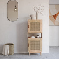Wooden Freestanding Bookshelf with Cane Doors