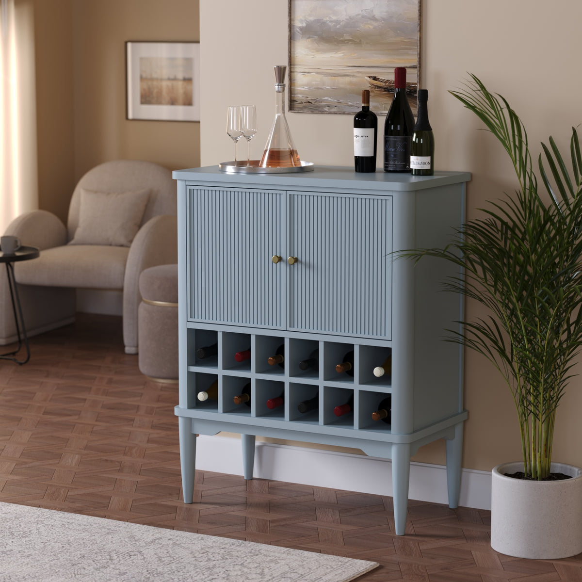 Solid Wood Bar Cabinet with Cabinet Storage