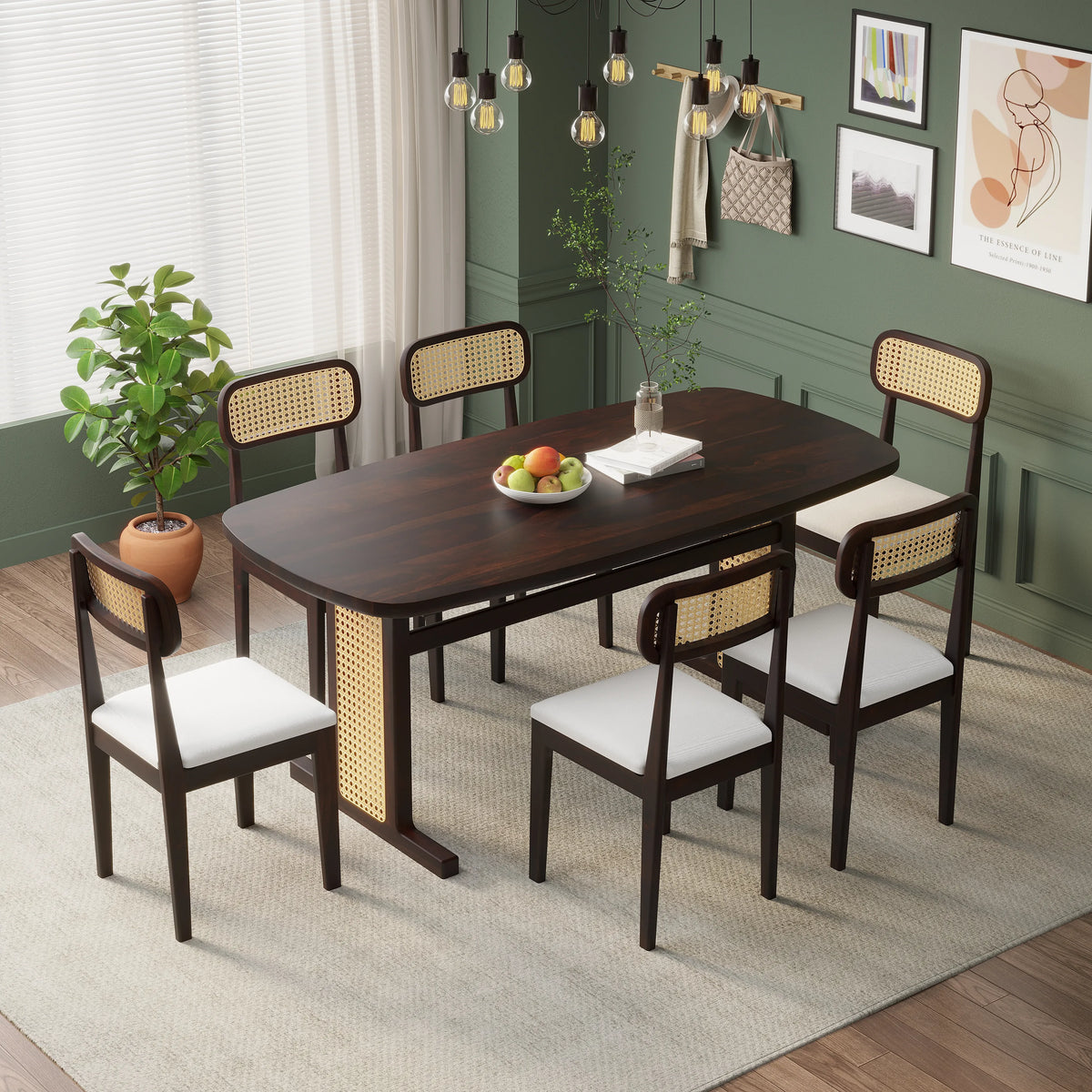 Wooden Dining Table 6 Seater in Walnut Finish
