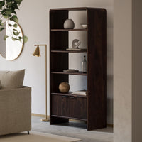 Wooden Bookcase with Open Shelves & 2 Door Fluted Cabinet