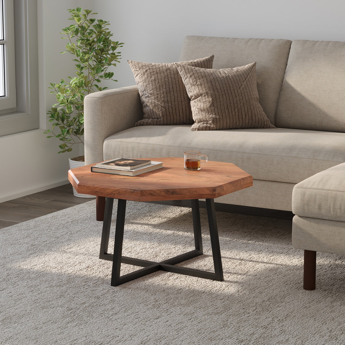 Solid Wood Round Coffee Table for Living Room