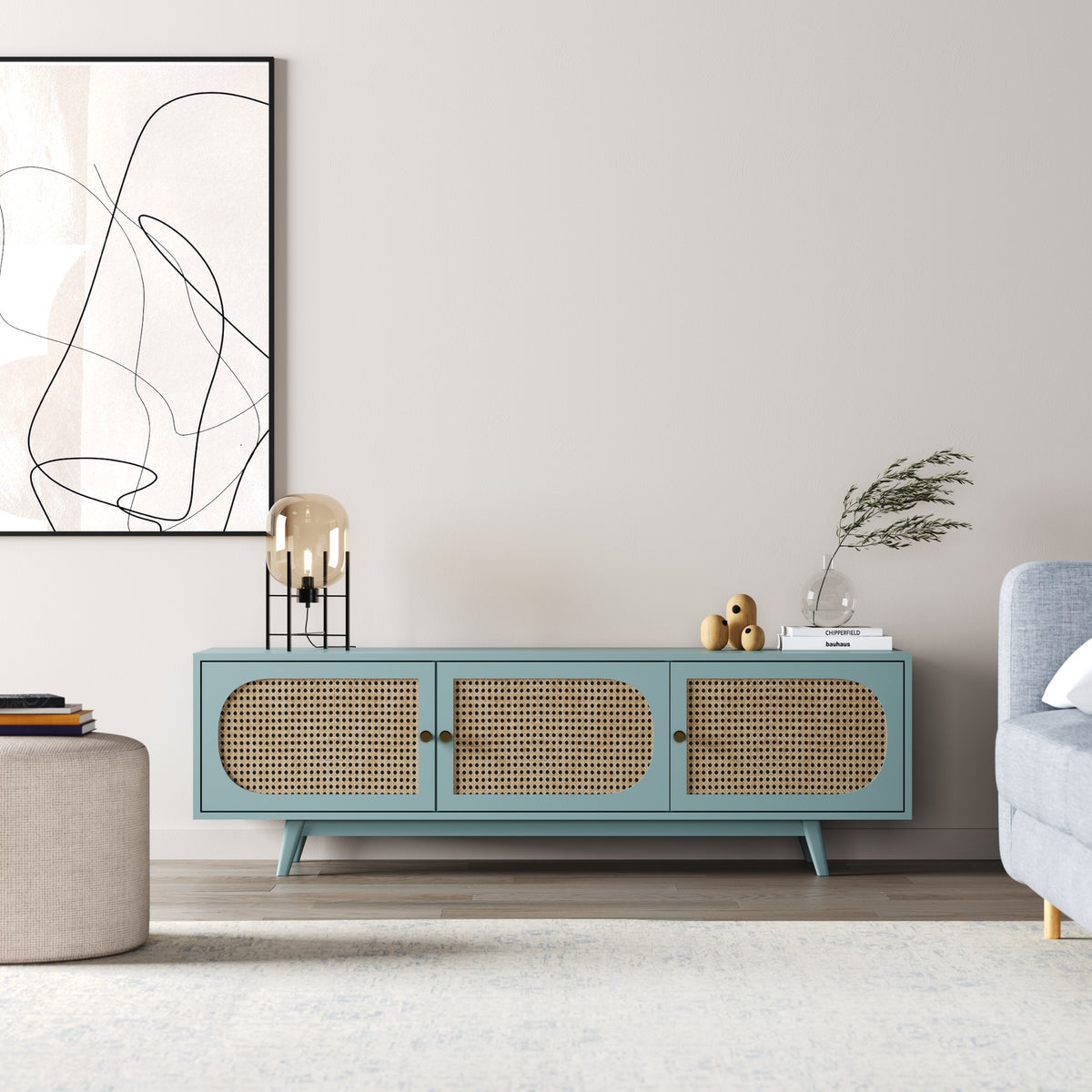 Solid Wood TV Cabinet in Cane Design