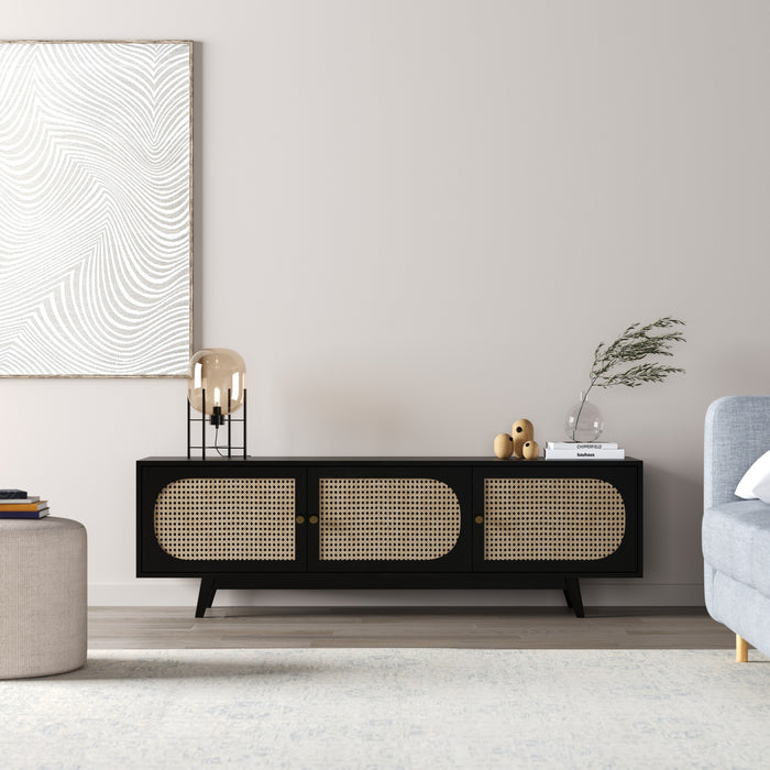 Wooden TV Cabinet in Rattan Design