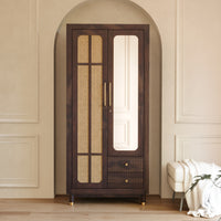 Sheesham Wood Wardrobe with Cane & Mirror