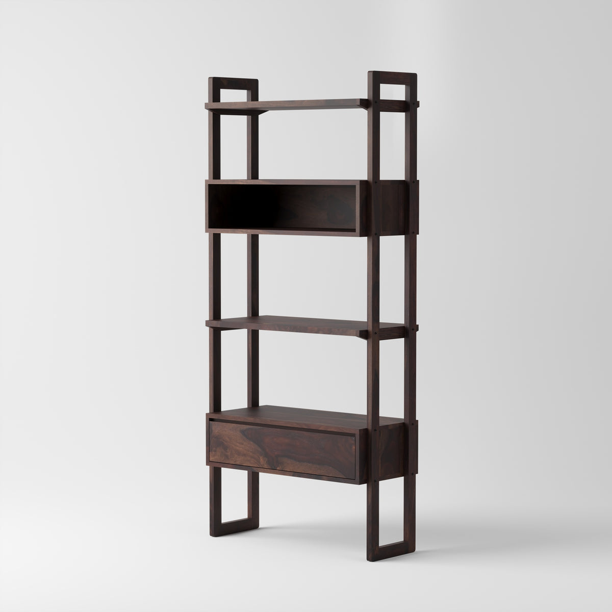 Wooden Tall Bookcase with Open Shelves & Storage