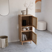 Wooden Freestanding Bookshelf with Cane Doors