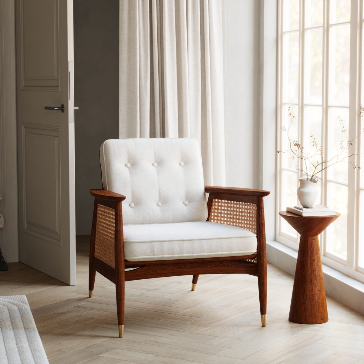Sheesham Wood 1 Seater Sofa with Cane Back