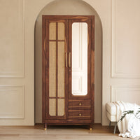 Sheesham Wood Wardrobe with Cane & Mirror