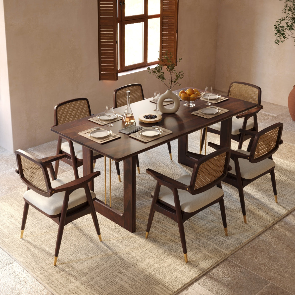 Wooden Dining Table 6 Seater with Modern Metal Accent Design