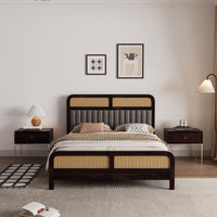 Wooden Queen Size bed without Storage in Walnut Finish for Bedroom