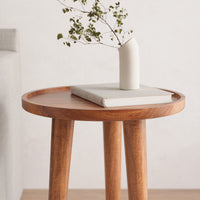 Wooden Round Accent Side End Table for Living Room & Bedroom