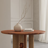 Wooden Round Dining Table with Decorative Pedestal Base