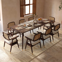 Sheesham Wood 8 Seater Dining Table Set with Cane Back Chairs