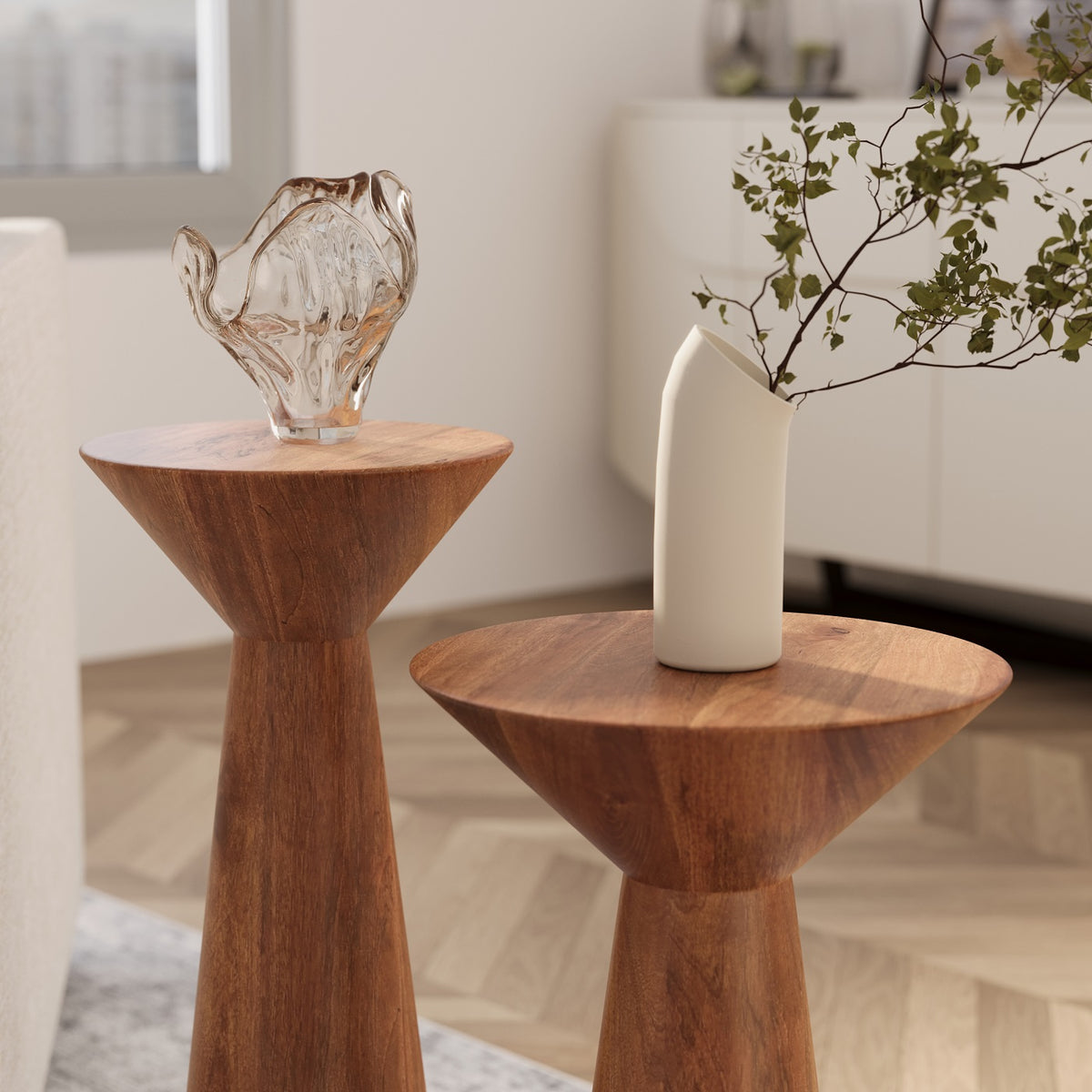 Wooden Side End Tables | Pedestal Accent Table Set for Home