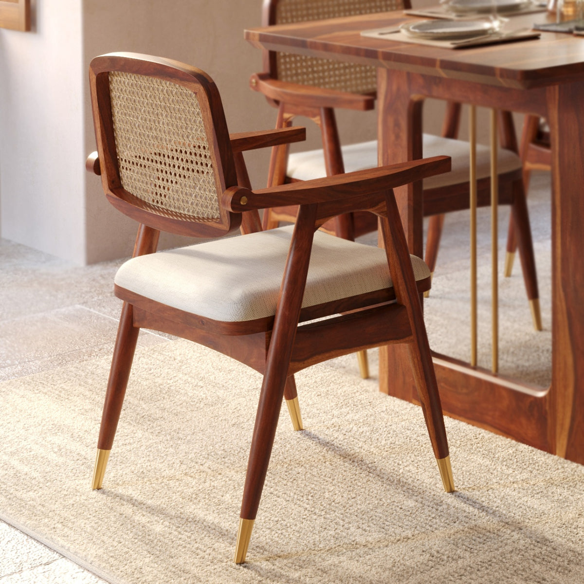 Wooden Dining Table 6 Seater with Modern Metal Accent Design