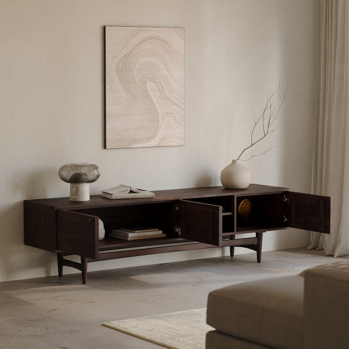 Solid Wood TV Cabinet with Storage and Drawers