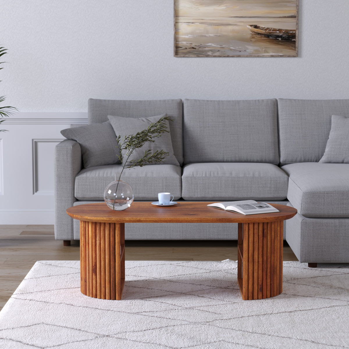 Mango Wood Semi Round Center Table
