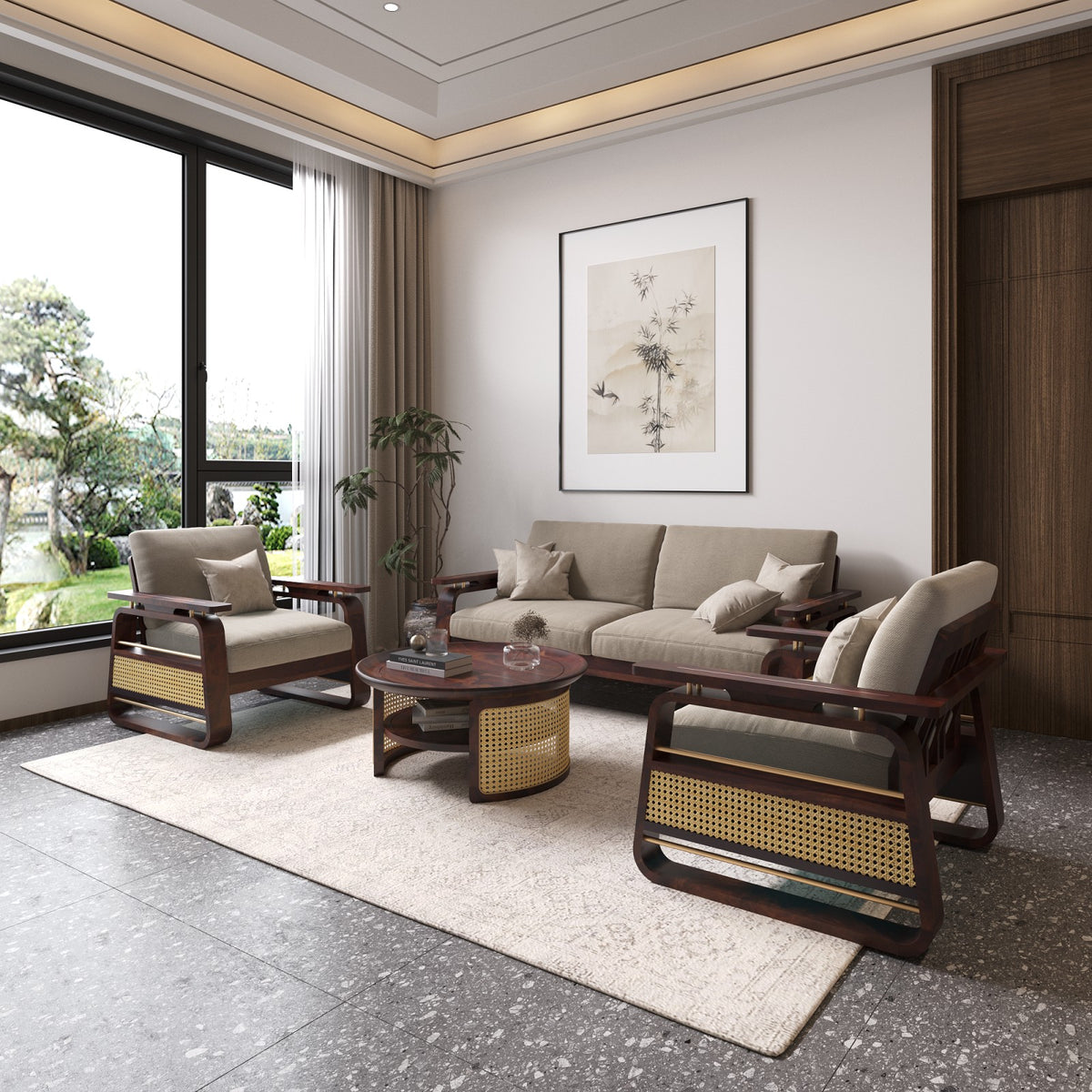 Solid Wood 5 Seater Sofa Set