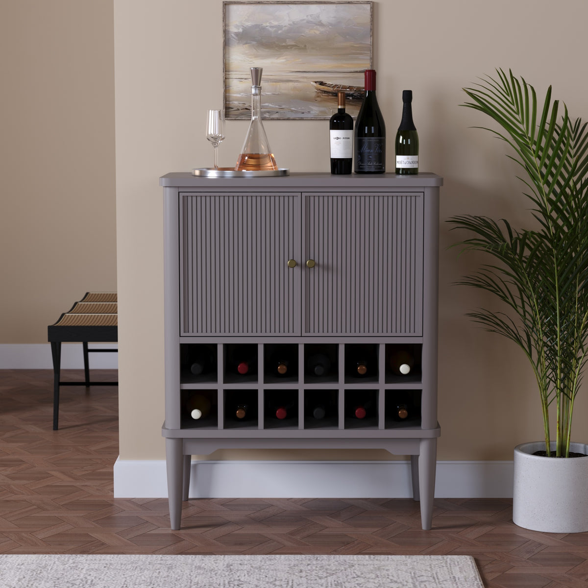 Solid Wood Bar Cabinet with Cabinet Storage