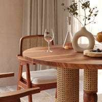 Sheesham Wood Dining Chair with Cane Back and Upholstered Seat