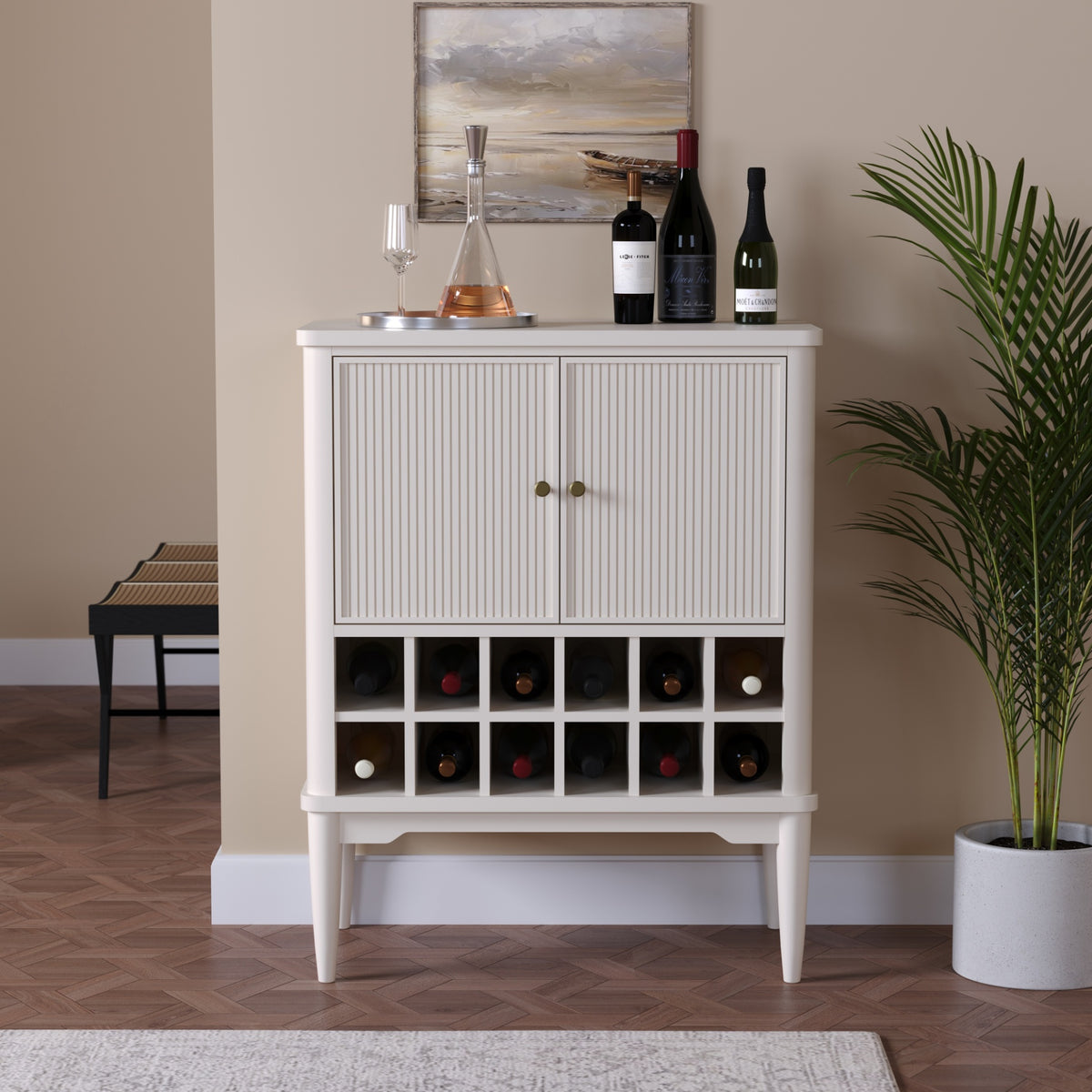 Solid Wood Bar Cabinet with Cabinet Storage