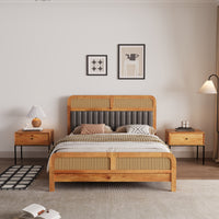 Wooden Queen Size bed without Storage in Natural Finish for Bedroom