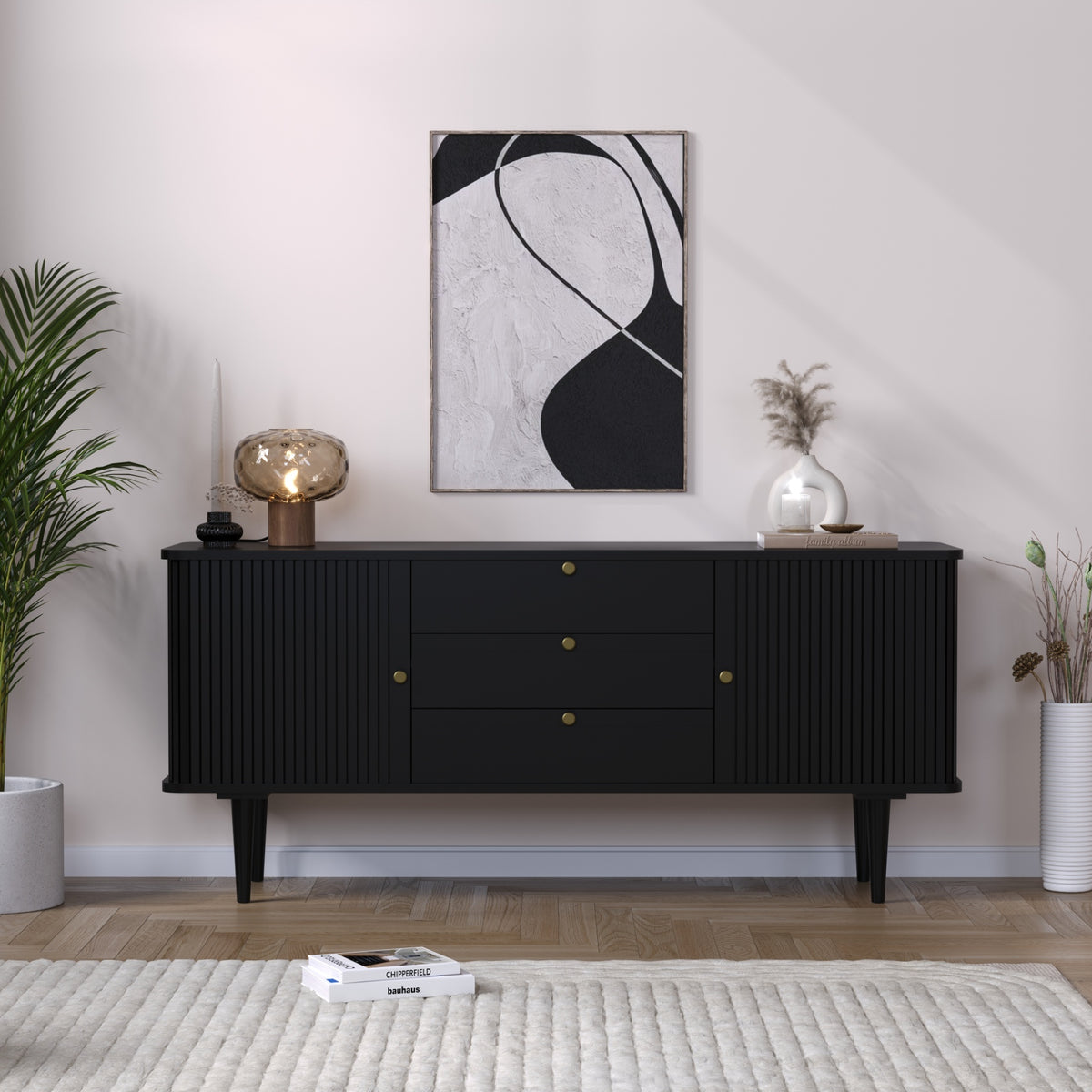 Solid Mango Wood Buffet Sideboard Cabinet with Storage
