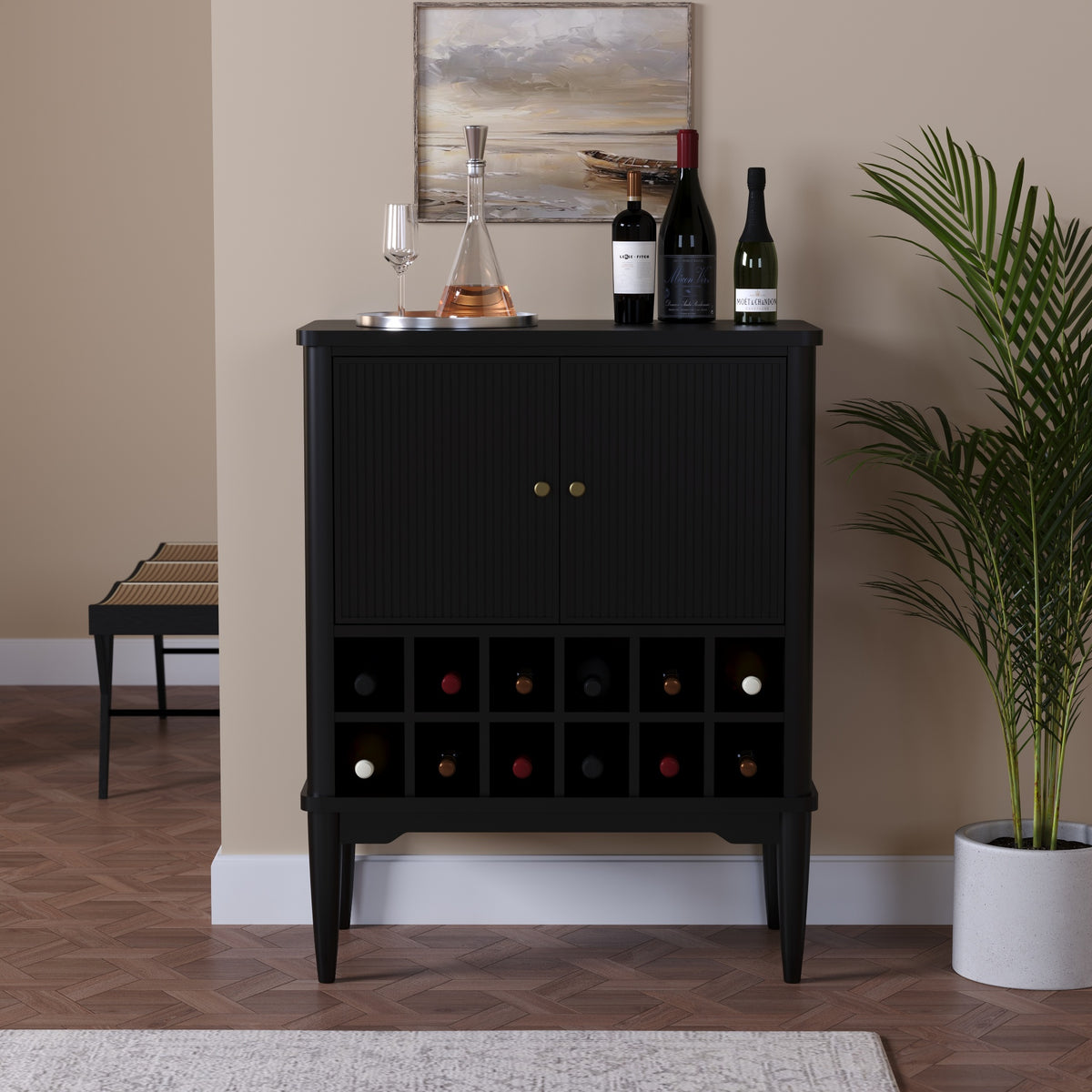 Solid Wood Bar Cabinet with Cabinet Storage
