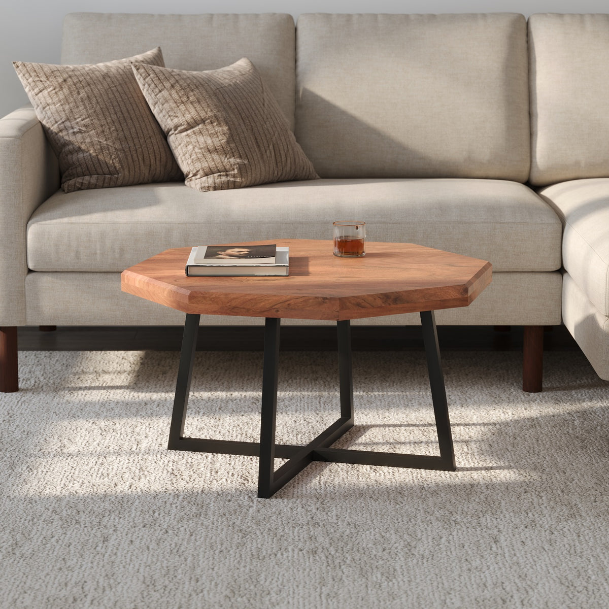 Solid Wood Round Coffee Table for Living Room