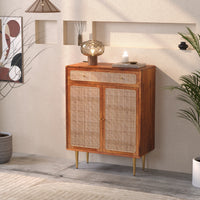 Solid Wood Shoe Cabinet in Rattan Design