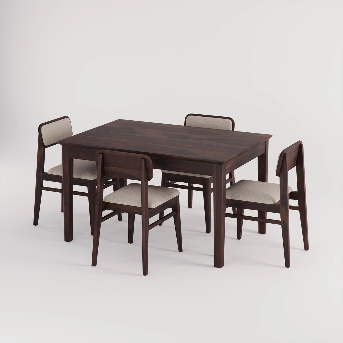Oslo Solid Sheesham Wood 4 Seater Dining Table Set - Walnut Finish