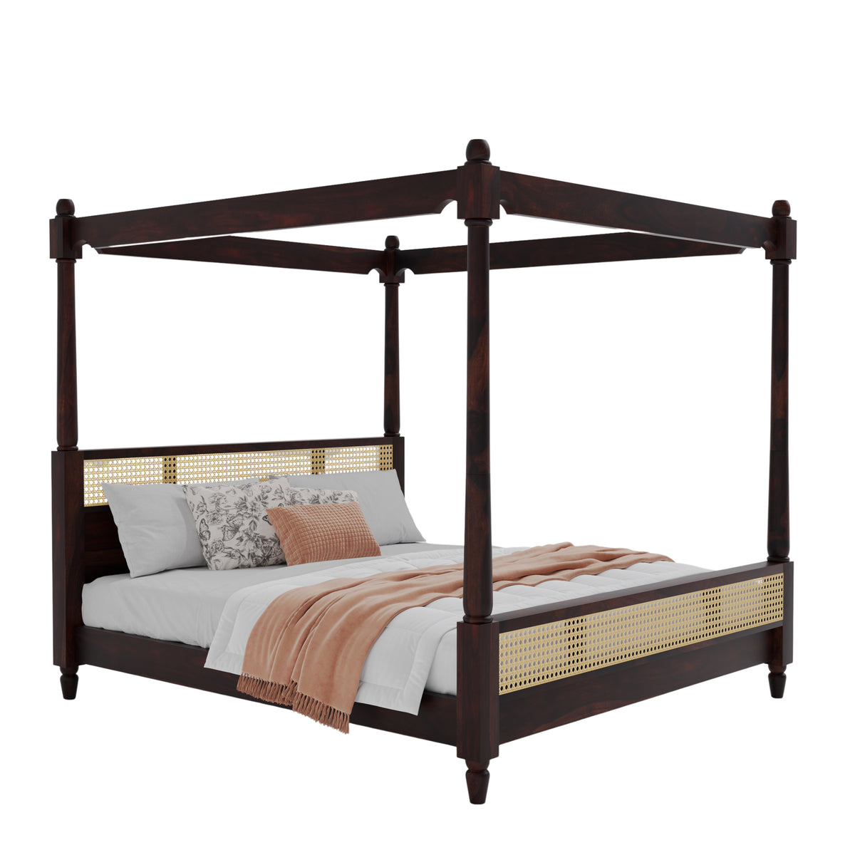 Wooden King Size Poster Bed without Storage for Bedroom