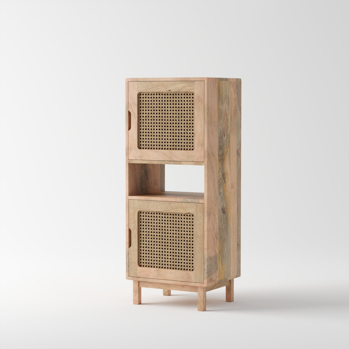 Wooden Freestanding Bookshelf with Cane Doors