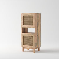 Wooden Freestanding Bookshelf with Cane Doors