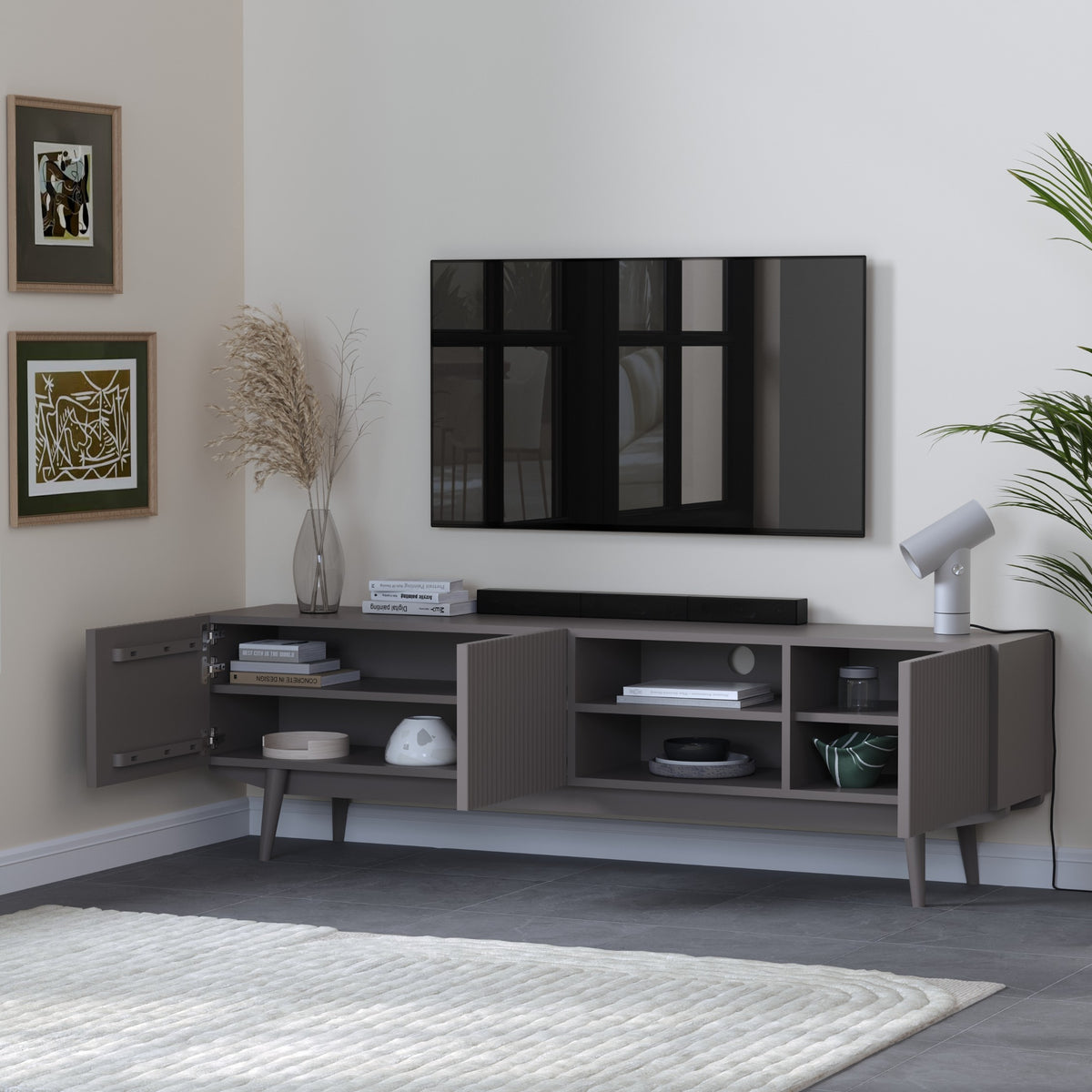 Solid Wood Tv Unit with Storage