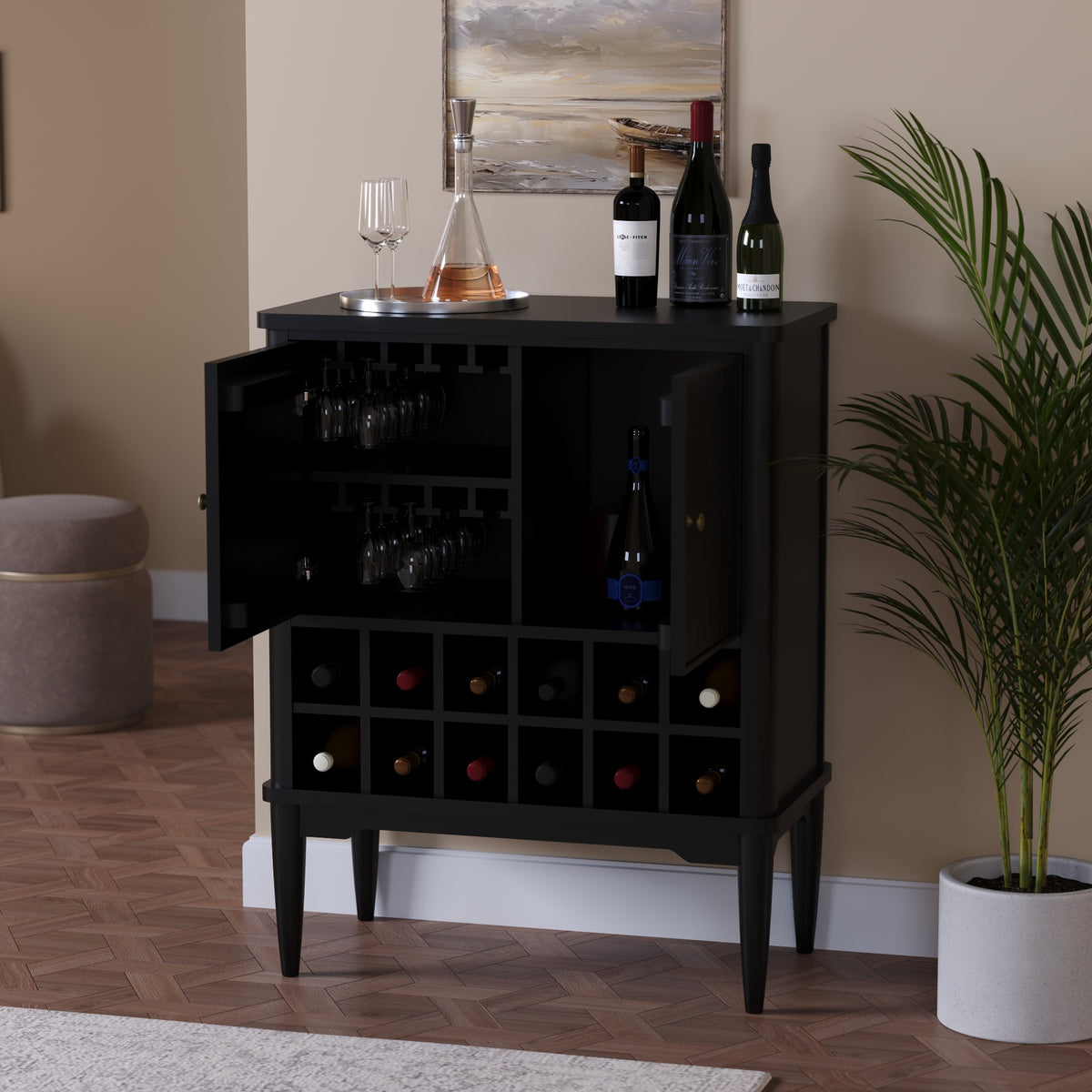 Solid Wood Bar Cabinet with Cabinet Storage