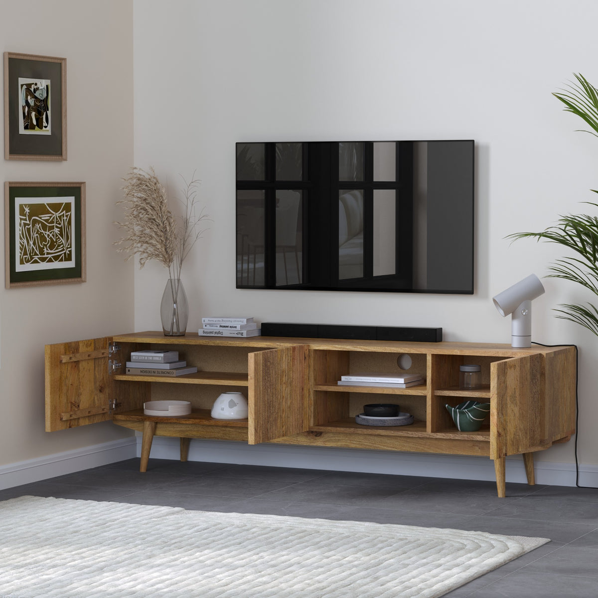 Solid Wood Tv Unit with Storage