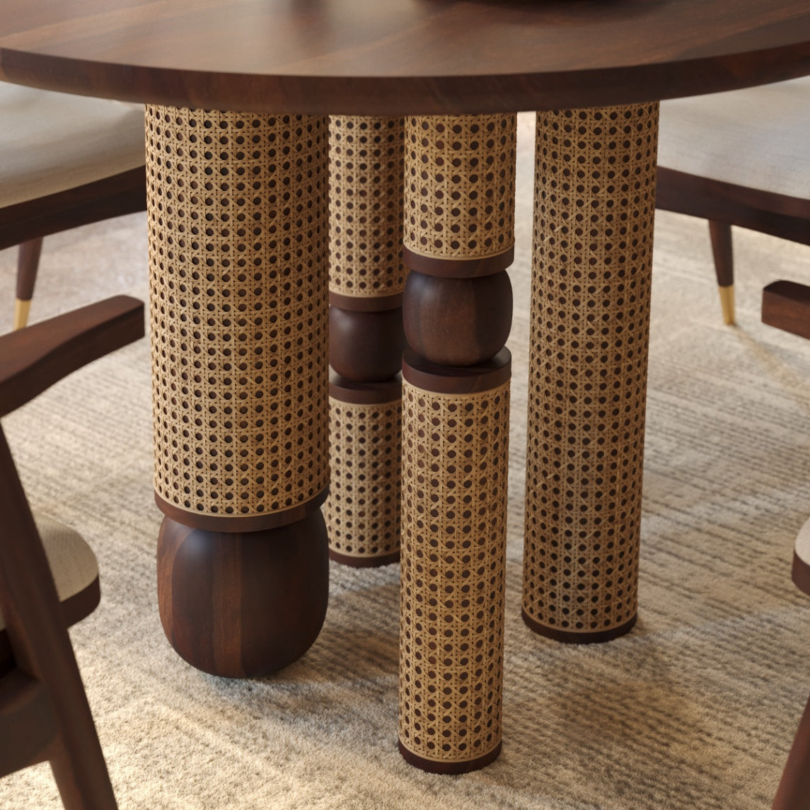 Sheesham Wood Dining Chair with Cane Back and Upholstered Seat