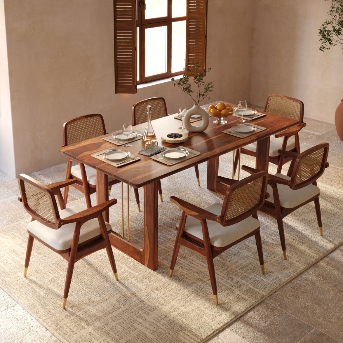 Wooden Dining Table 6 Seater with Modern Metal Accent Design