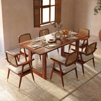 Wooden Dining Table 6 Seater with Modern Metal Accent Design
