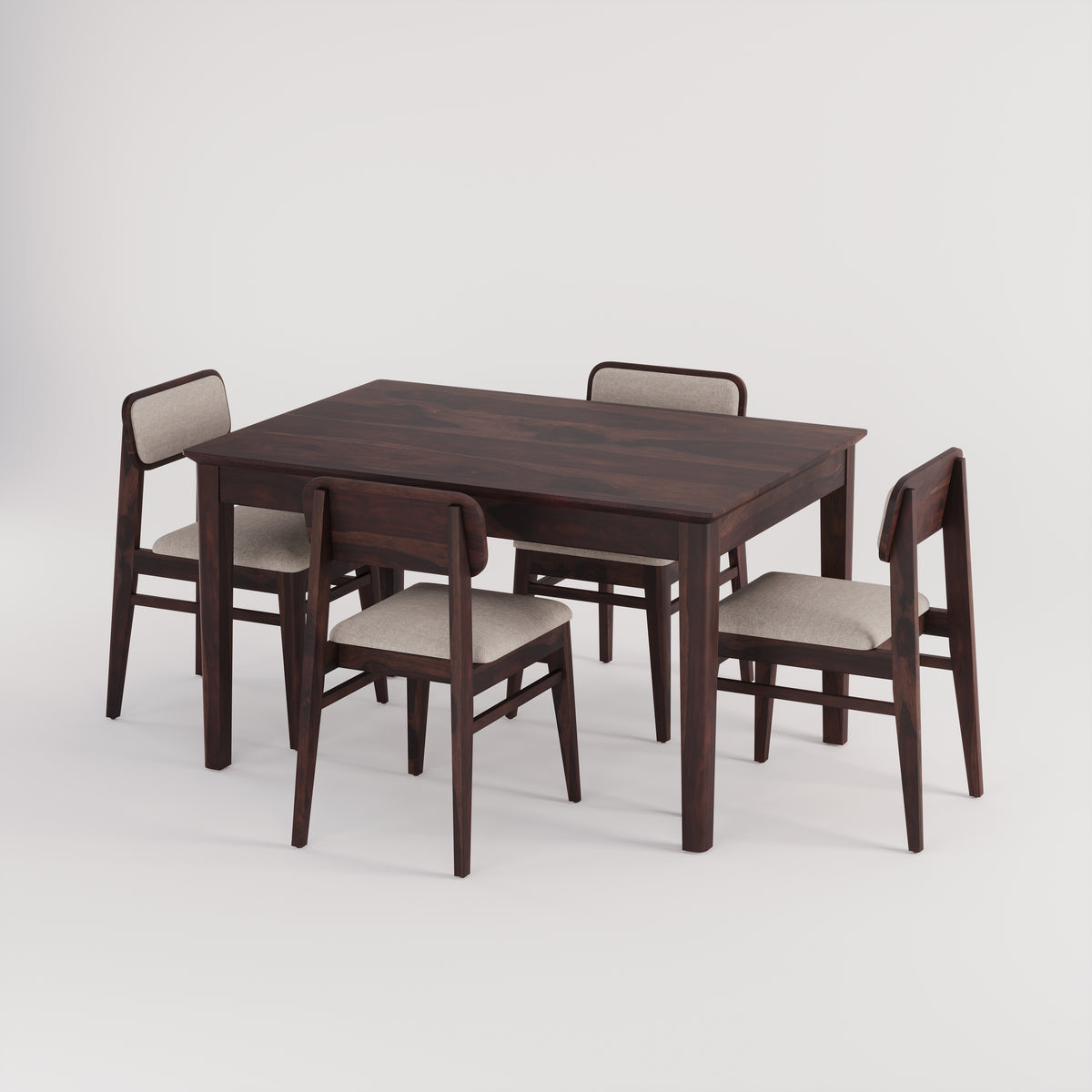 Oslo Solid Sheesham Wood 4 Seater Dining Table Set - Walnut Finish