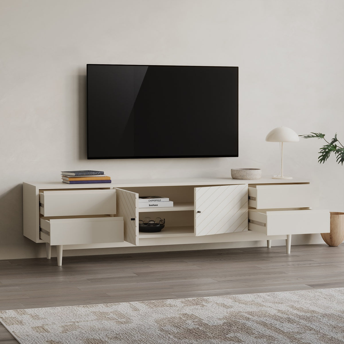 Wooden Entertainment Unit with Storage Cabinet
