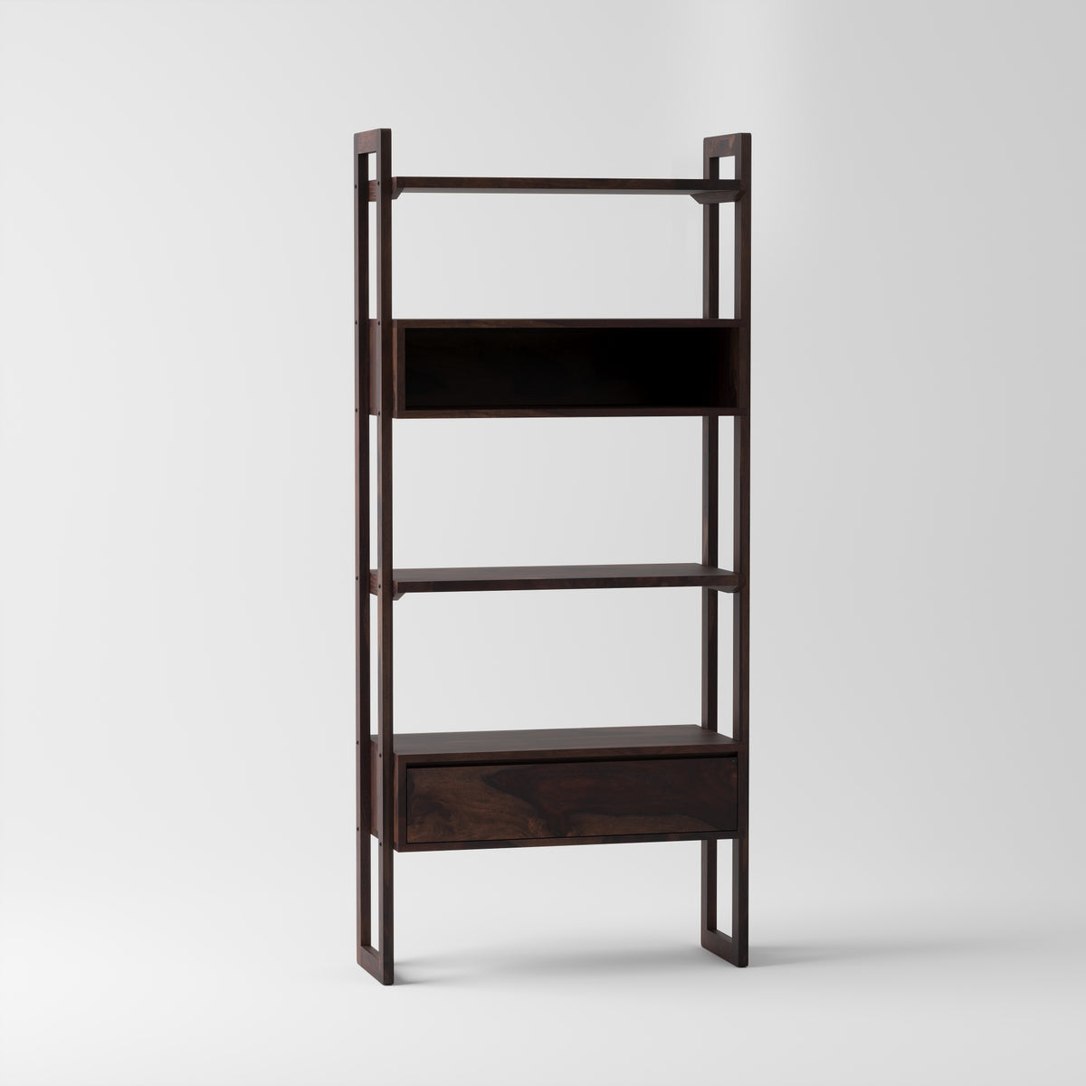Wooden Tall Bookcase with Open Shelves & Storage