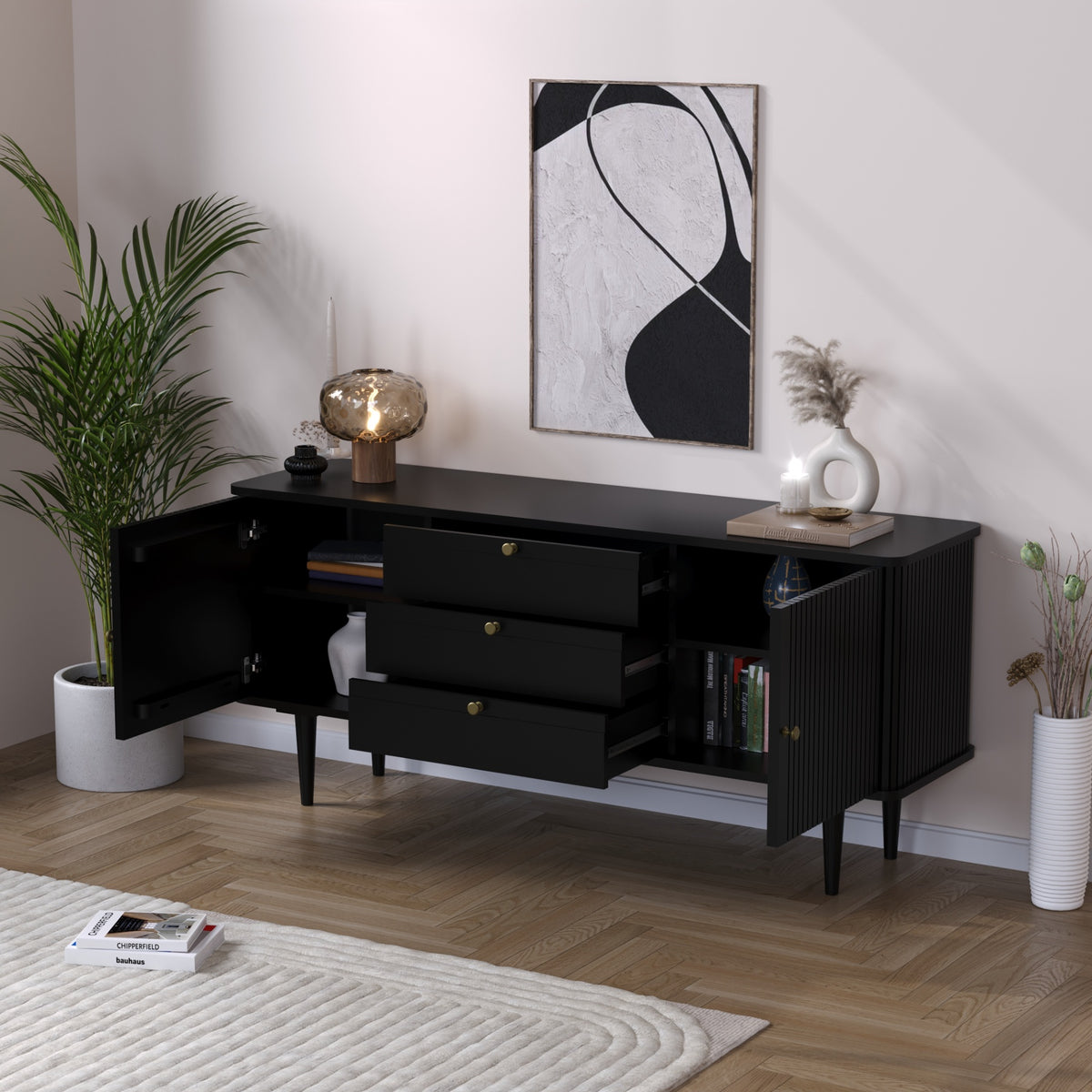 Solid Mango Wood Buffet Sideboard Cabinet with Storage