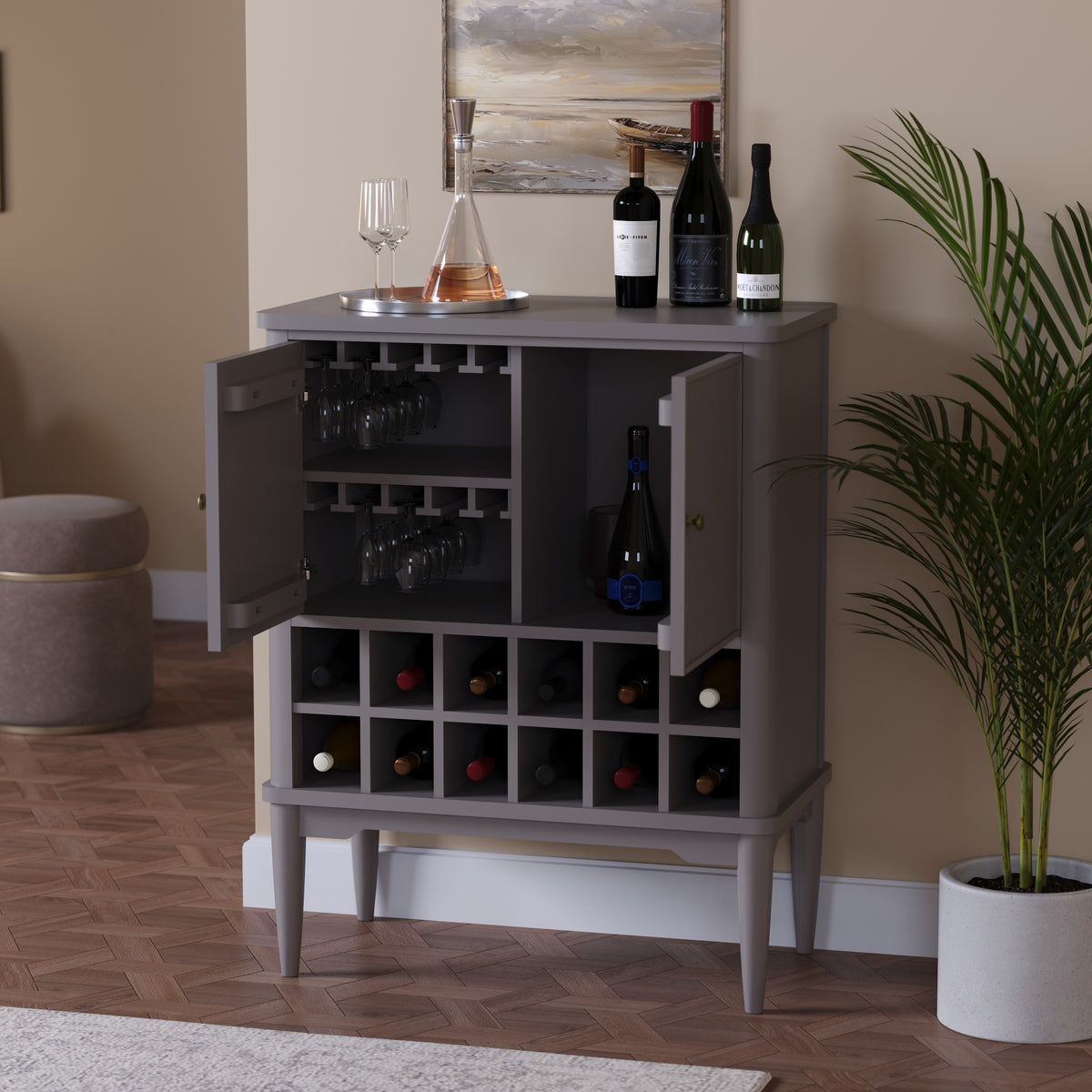 Solid Wood Bar Cabinet with Cabinet Storage