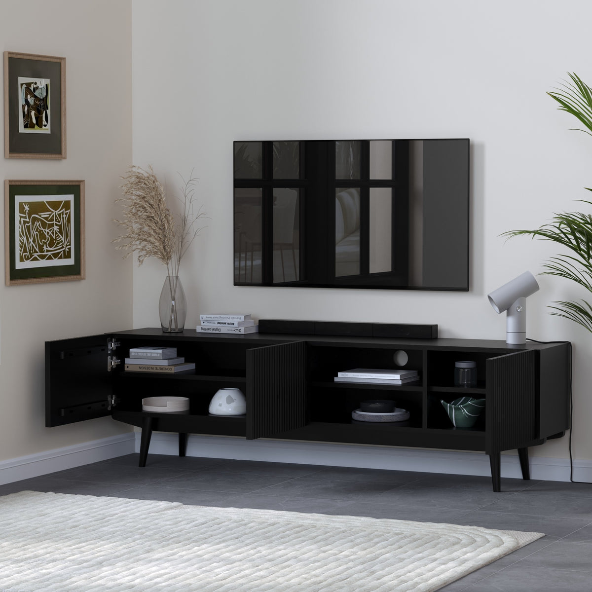 Solid Wood Tv Unit with Storage